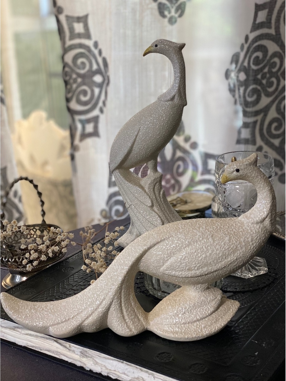Maddux of California Vintage Pheasant and Peacock ceramic figures